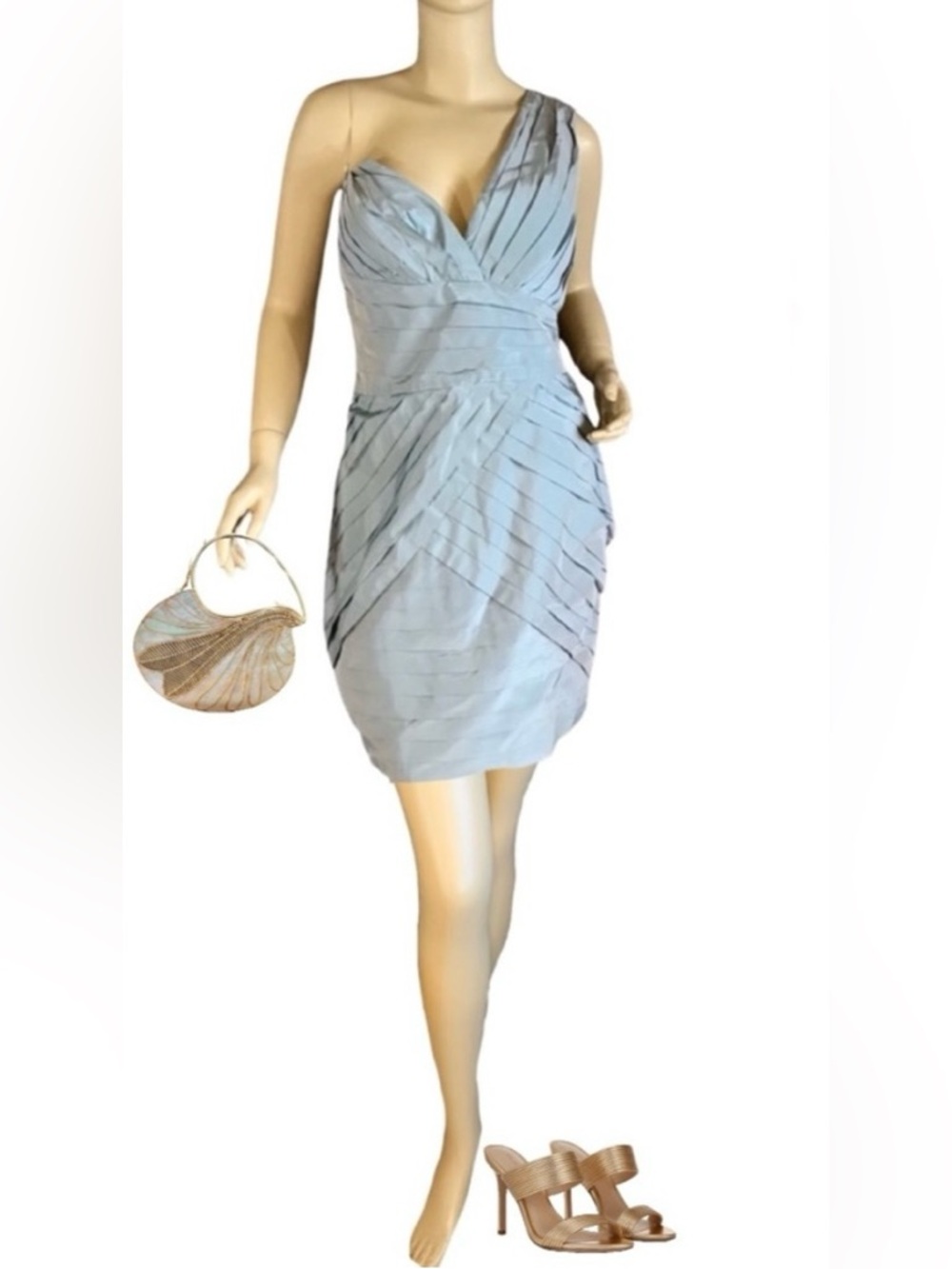 ROBERT RODRIGUEZ LIGHT BLUE WITH GOLD SHEEN ASYMMETRICAL ONE SHOULDER DRESS (10)